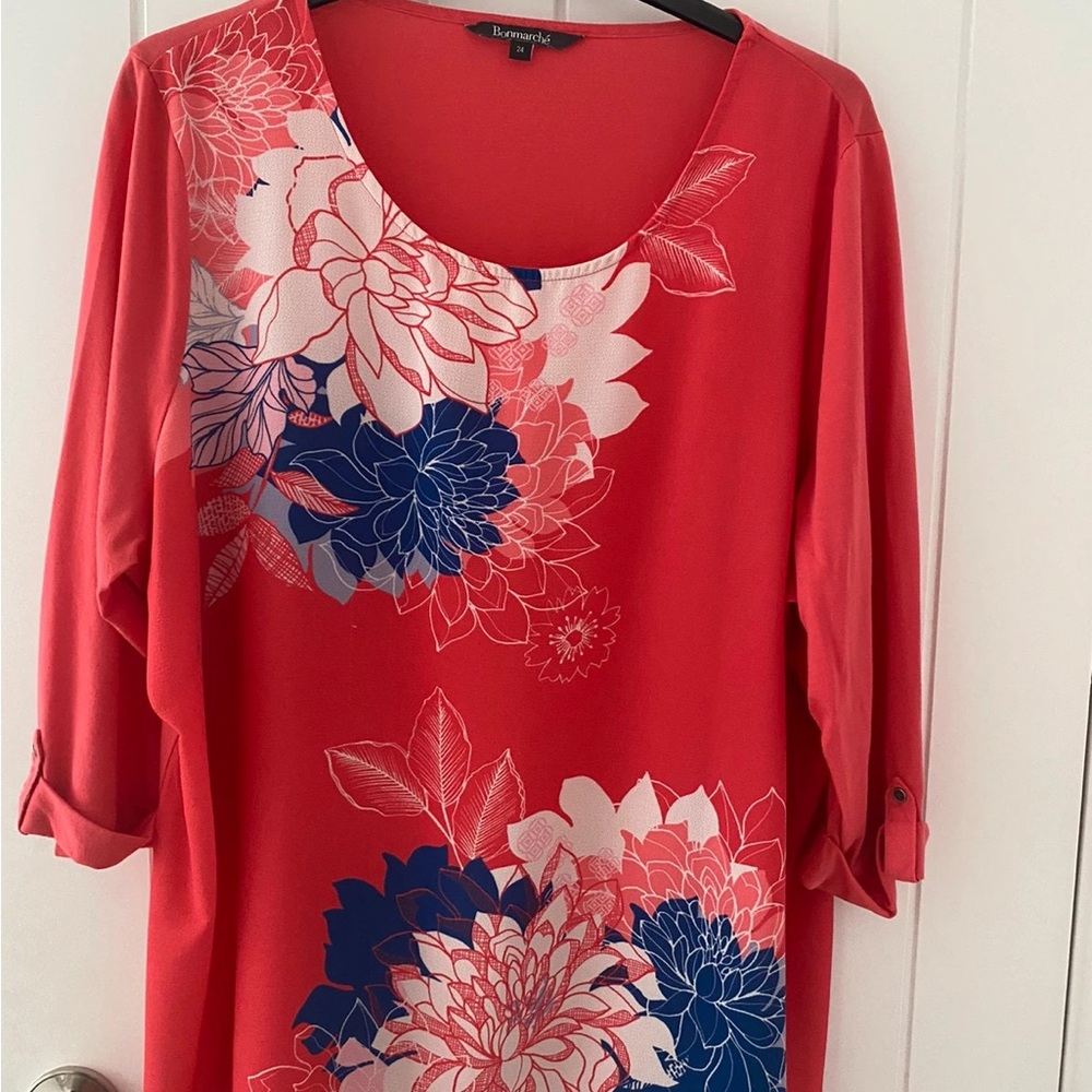 BonWorth Red and Blue Floral Blouse